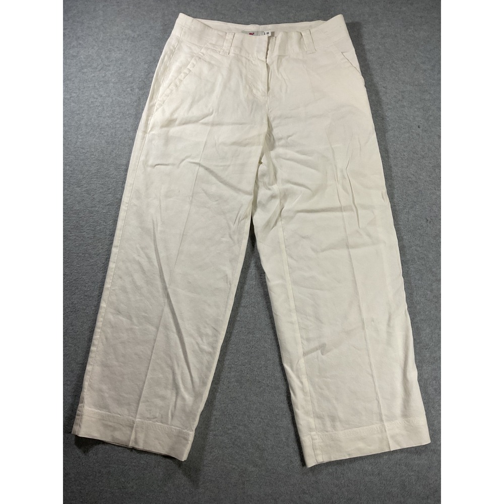 Vineyard Vines Women White Linen Blend Wide Leg Crop Pants Size 00 Coastal 2456